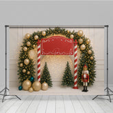 Lofaris Christmas Welcome Sign Photography Backdrop Nutcracker and Xmas Tree Arch Holiday Party Entrance Photo Prop